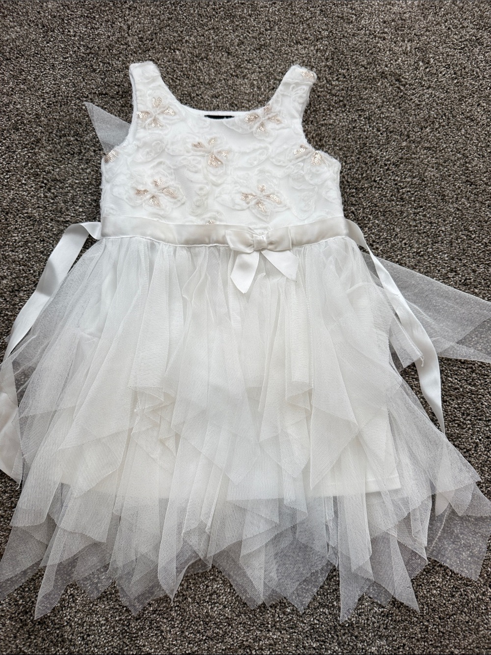 lilt Ivory Floral Sequin Flower Girl Dress with Bow